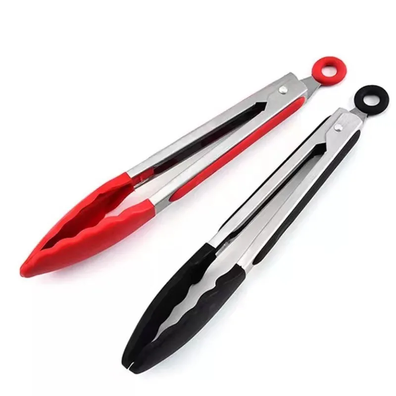 Food Tong Stainless Steel Kitchen Tongs Silicone Nylon Non-Slip Cooking Clip Clamp BBQ Salad Tools Grill