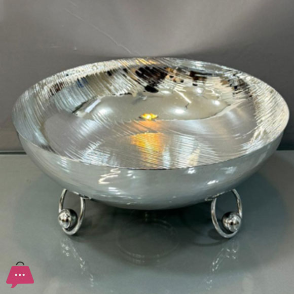 Silver Toned Hammered Metal Footed Bowl