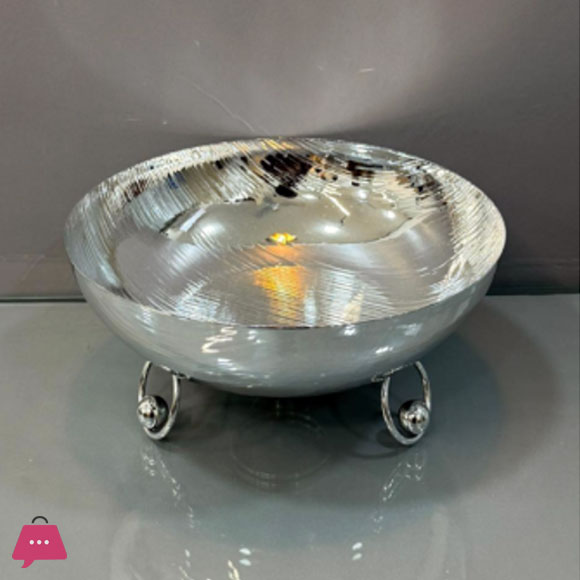 Silver Toned Hammered Metal Footed Bowl