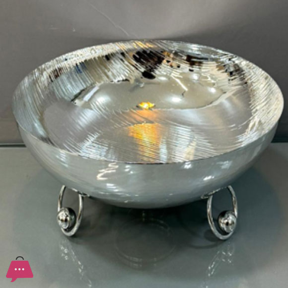 Silver Toned Hammered Metal Footed Bowl