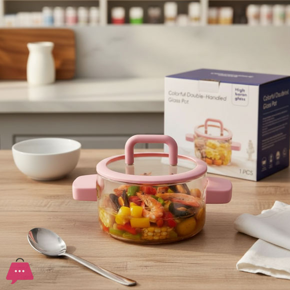 Colorful Double handle POT 1800ML Glass Serving Bowl with Lid Oven Microwave Safe Casserole