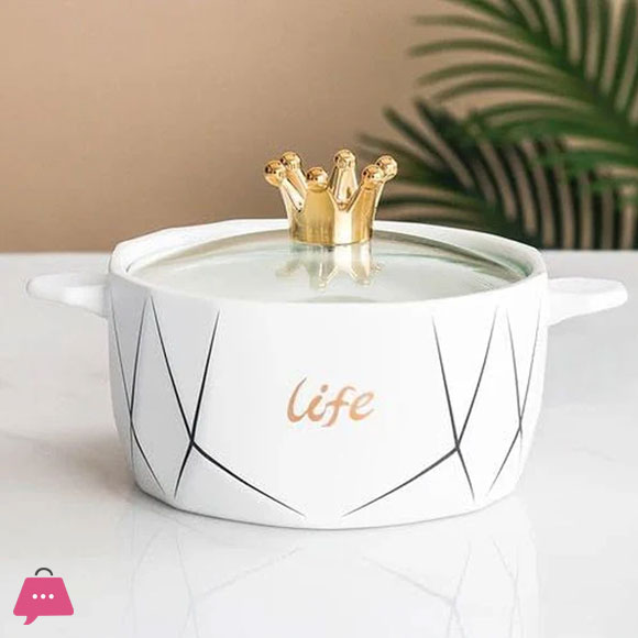 Mini Ceramic Serving Bowl with Glass Lid 1200ml