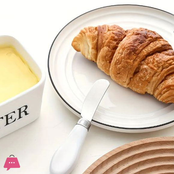Porcelain Butter Dish with Butter Knife Wooden Butter Keeper Container with Knife and Silicone Sealing