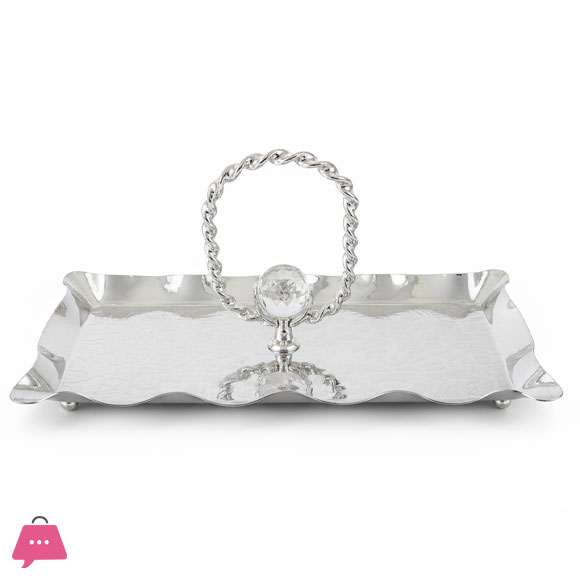 Rectangular Silver Plated Serving Tray with Central Handle