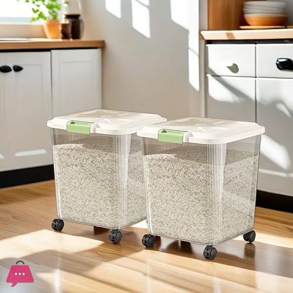 Rice Barrel with Wheels and Measuring Cup 30Ltr