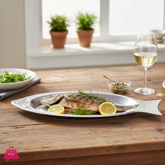 Serving Platter Fish Shaped Stainless Steel Extremely Thick Fish Platter Dishes Serving Plate - 40x25CM