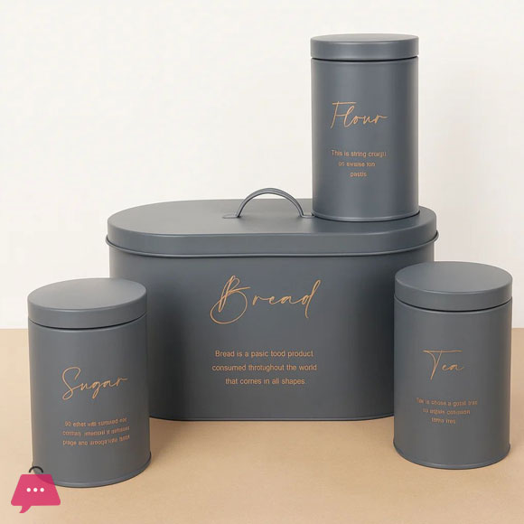 Set of 4 Bread Box and Canister Set for Kitchen Countertop, Metal Bread Bin Sugar Tea Coffee Storage Canister with Lid,