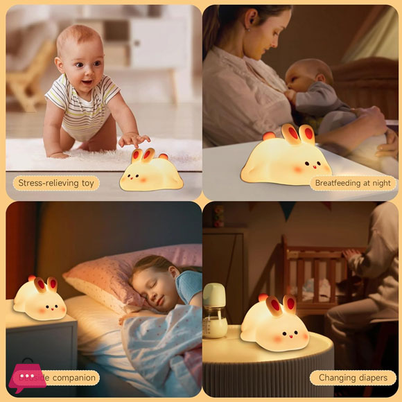 Silicone Bunny Night Light for Kids Rechargeable Cute Rabbit Lamp with Touch Sensor Soft Portable Nursery Night Lamp
