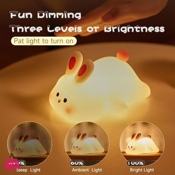 Silicone Bunny Night Light for Kids Rechargeable Cute Rabbit Lamp with Touch Sensor Soft Portable Nursery Night Lamp