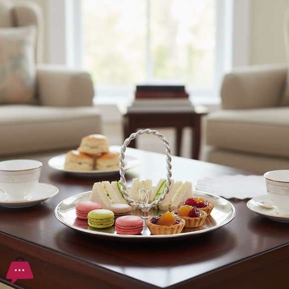 Silver Single Tier Tidbit Tray Serving Tray with Central Handle