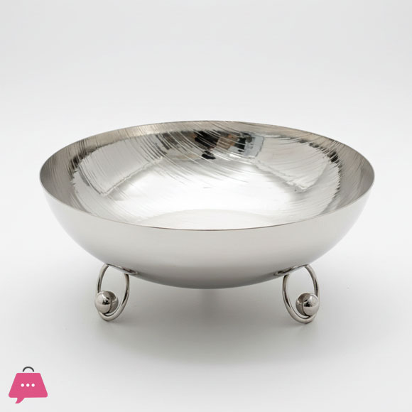 Silver Toned Hammered Metal Footed Bowl