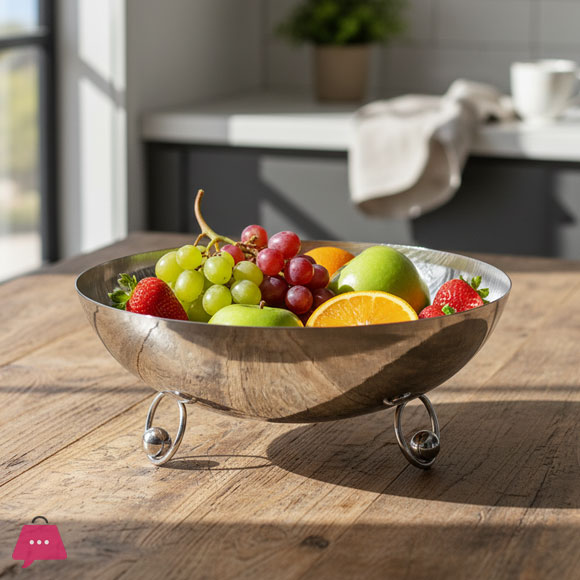 Silver Toned Hammered Metal Footed Bowl