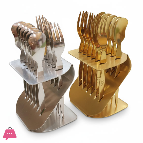 Stainless Steel Gold & Silver Dessert Spoon & Mini Fork Set of 12