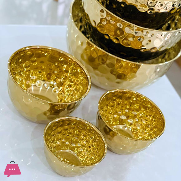 Stainless Steel Hammered Gold Bowl Set of 7