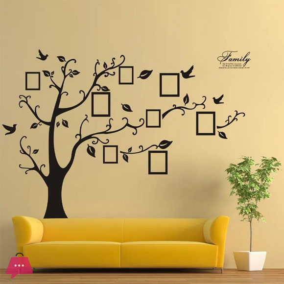 Traditional Family Tree Wall Decals with Photo Frames - Leaf Pattern PVC Wall Stickers, Self-Adhesive Detachable Tree Branch Decor for Living Room, Entryway, Bedroom