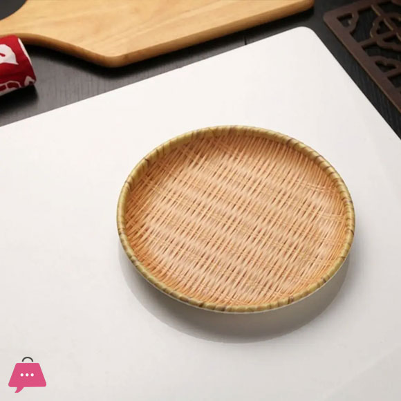 Rattan Round Biodegradable Bamboo Fiber Plate 25cm