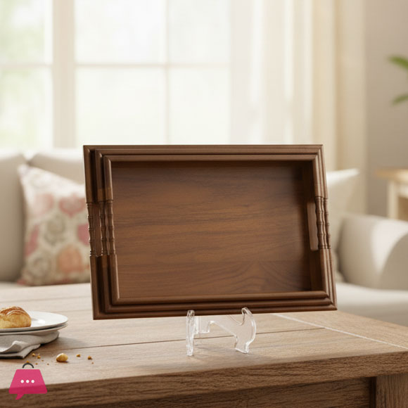 Wooden Tray Set Carved Side Handle