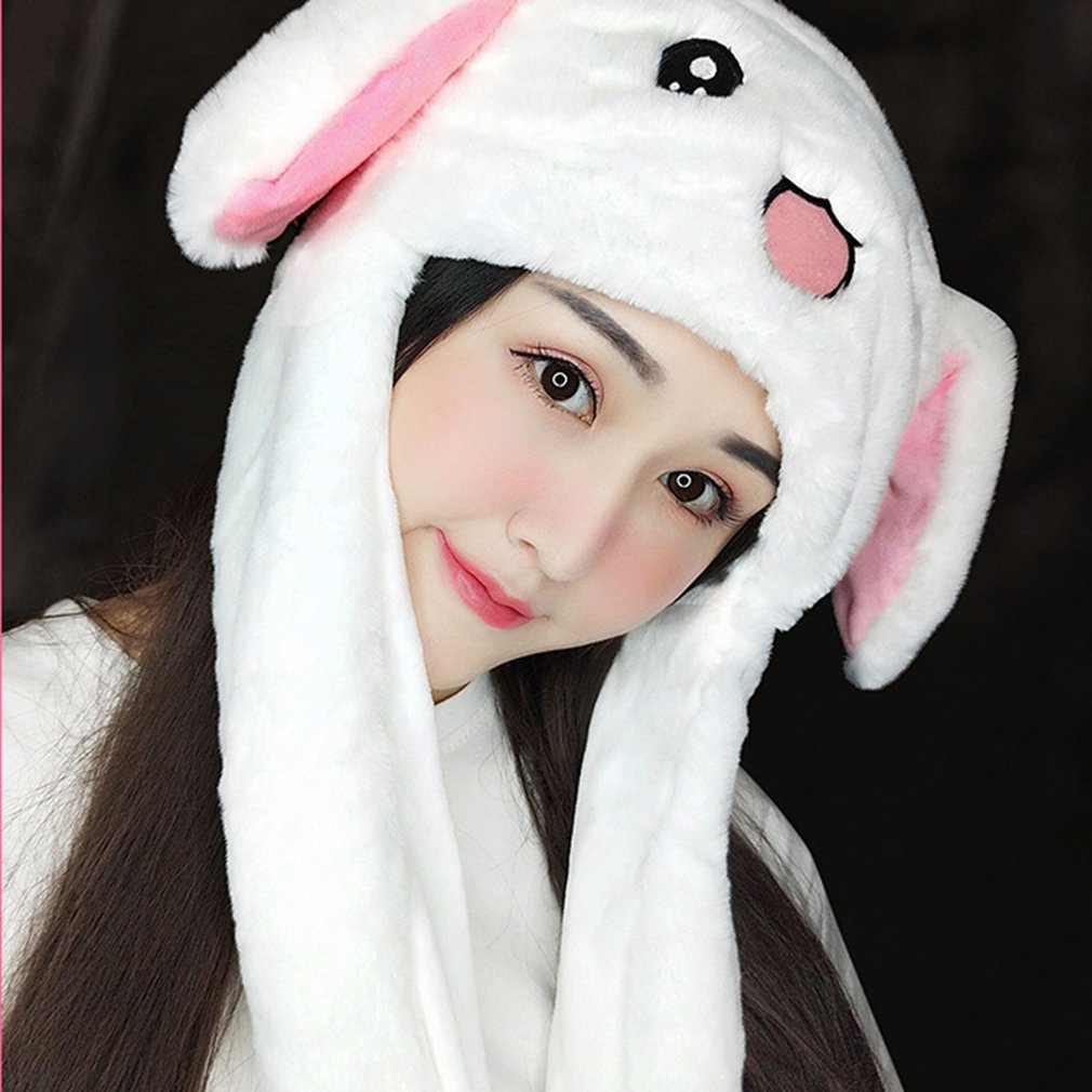 Rabbit Hat With Moving Ears Hat Ears Warm Plush Sweet Cute Airbag Cap Funny Hat Ear Movable Gift For Kids