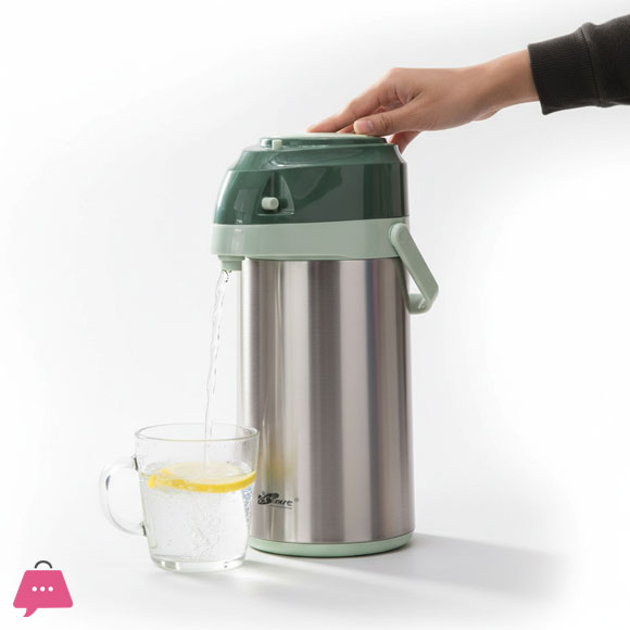 3-Liter Stainless Steel Airpot Thermos Vacuum Insulated Pump Flask with Glass Liner & Rotating Base (Available in Blue, Brown, Green)