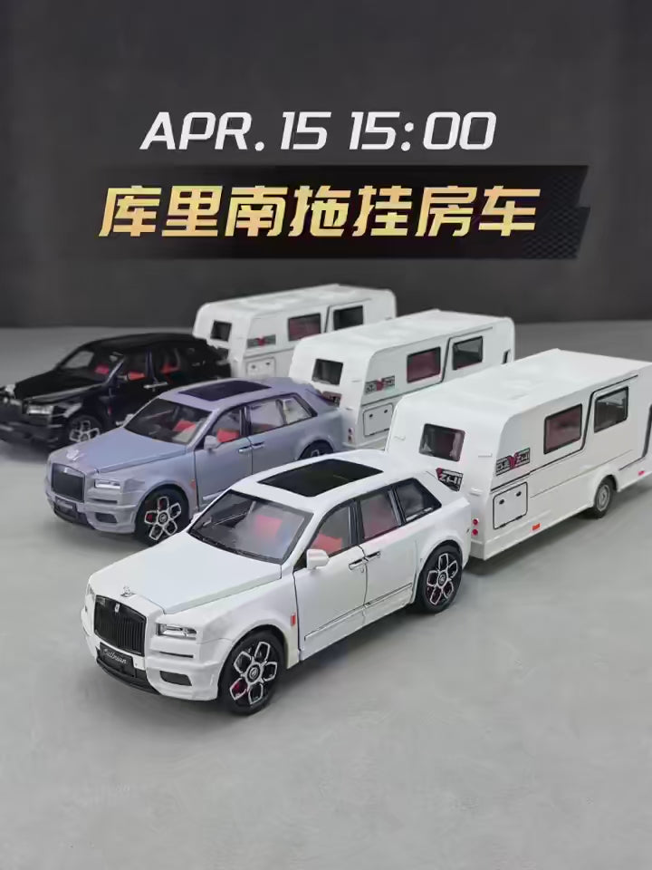 1:20 Cullinan SUV Alloy Trailer RV Car Model Diecast Metal Camper Van