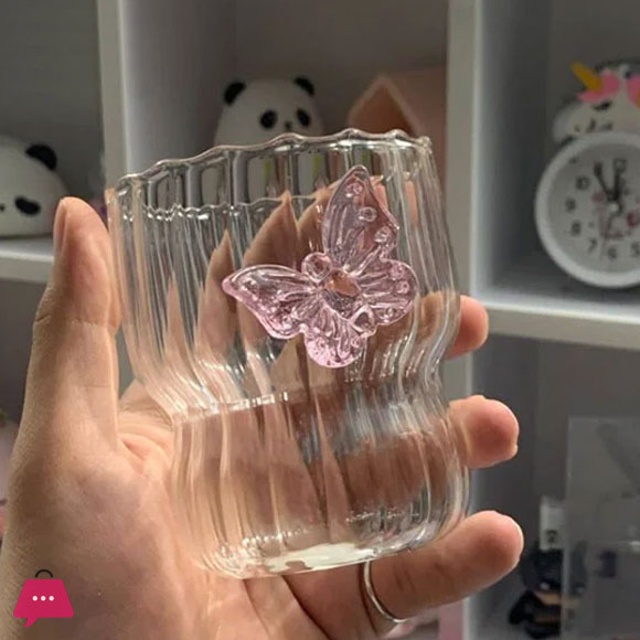 3D Butterfly Glass 300ML – Aesthetic Drinkware Cup-1Pcs