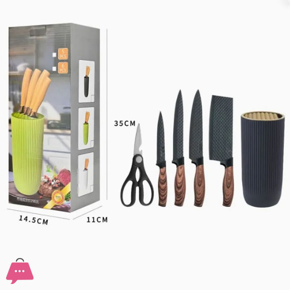 6 Piece Knife Set Kitchen Knives Block Sets with Healthy Anti-Rust Coating Stainless Steel Chef Knife Set