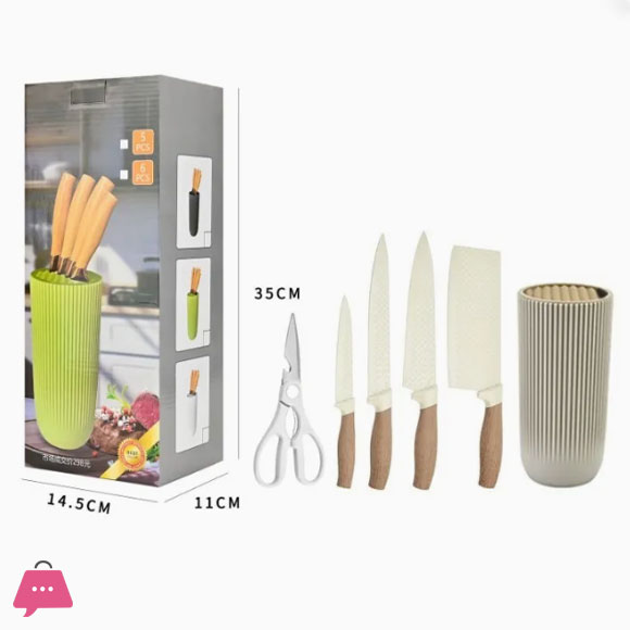 6 Piece Knife Set Kitchen Knives Block Sets with Healthy Anti-Rust Coating Stainless Steel Chef Knife Set