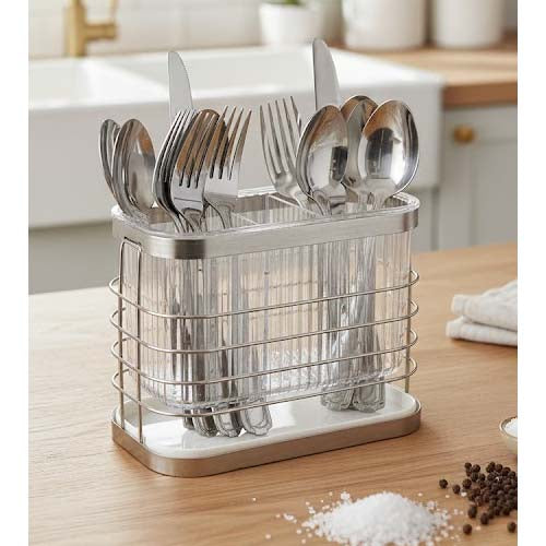 Durable 3-Compartment Stainless Steel Cutlery Holder