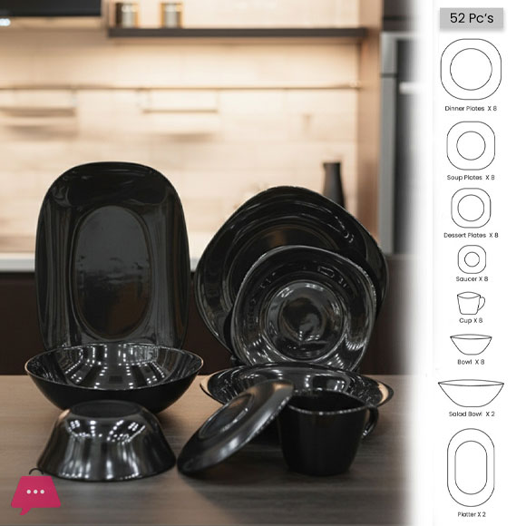 Opal 1 More Dinner Set of Black Square 6 & 8 Person Dinner