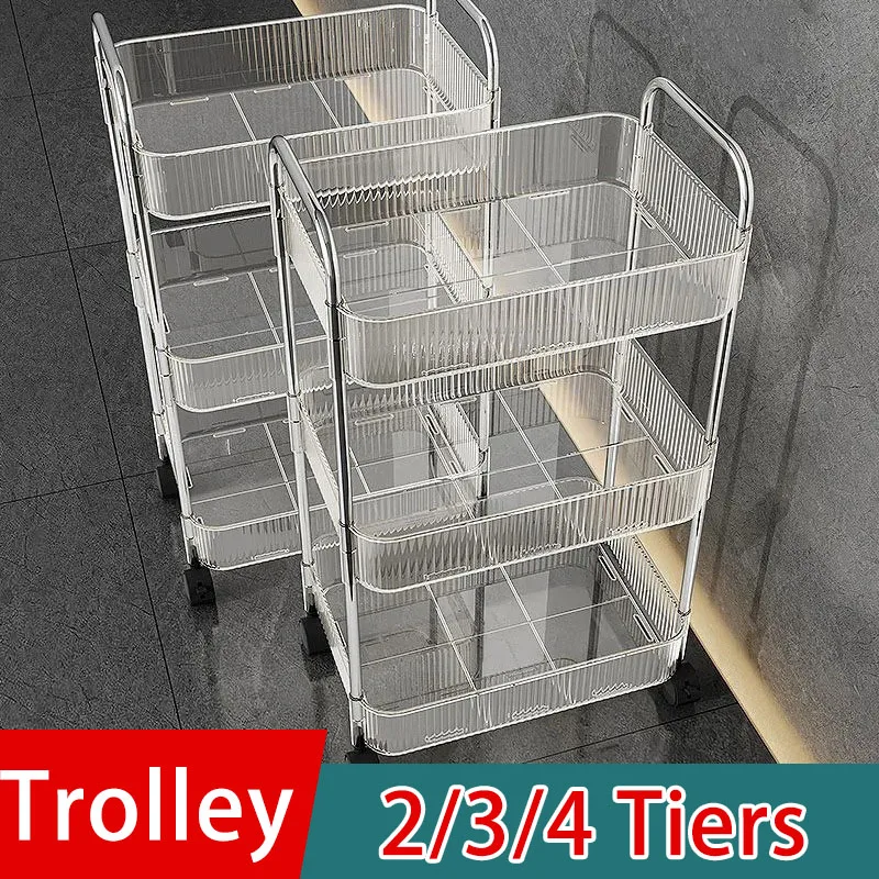 Multi-Layers Storage Rack Home Trolley for Snacks Cosmetic 3 & 4 Tiers Rolling Cart