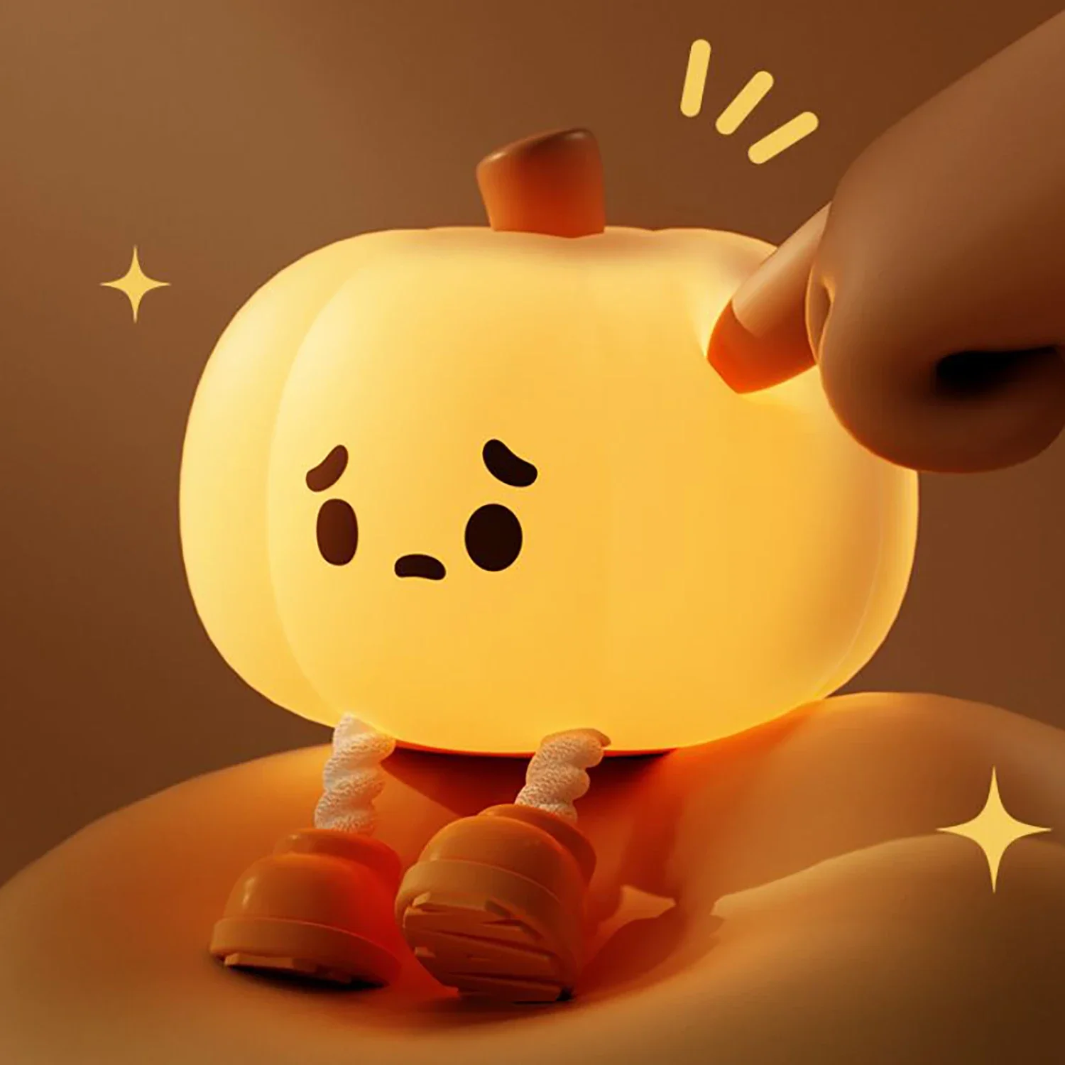 Pumpkin Silicone LED Sleeping Lamp Rechargeable Bedside Touch Nursery Nightlight For Kids Room