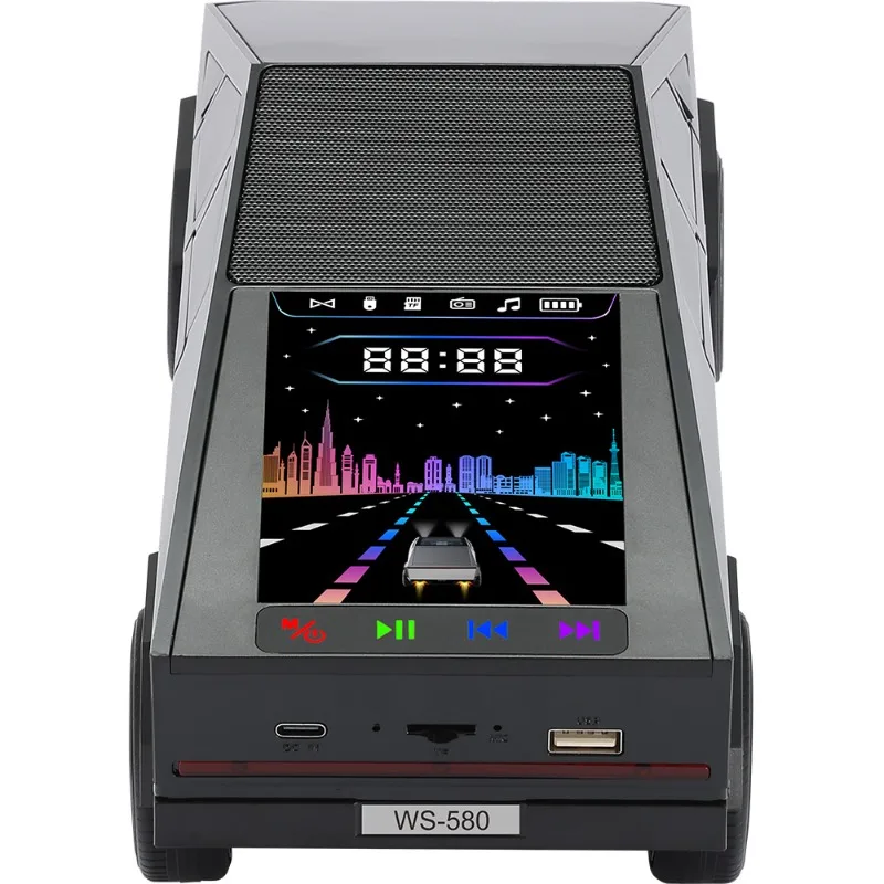 Tesla Cyber Truck Bluetooth Speaker with Display Screen HIFI Stereo Surround Desktop Computer Audio Support TF Card USB Playback