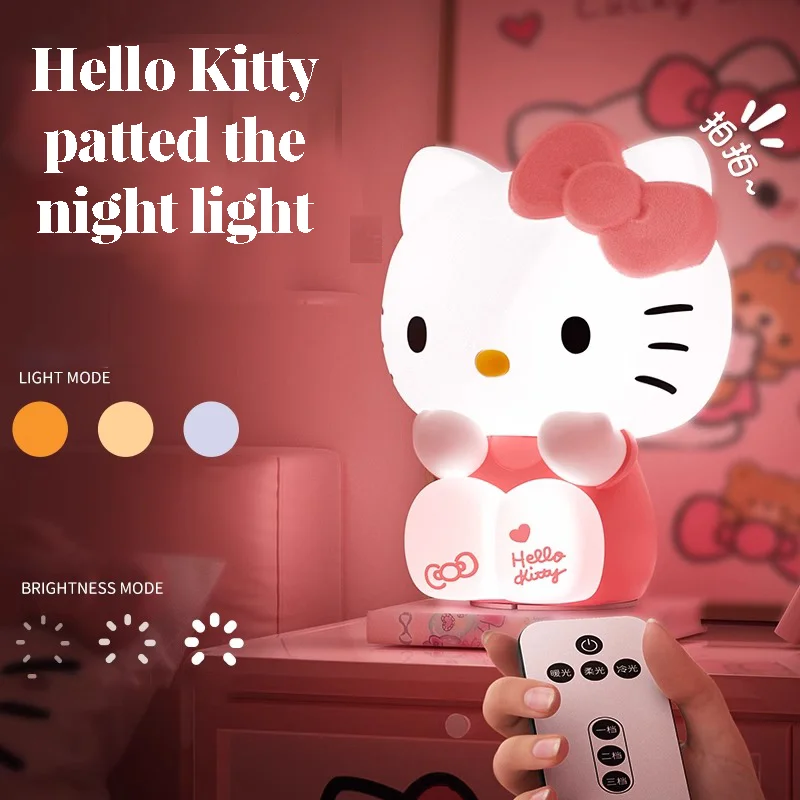 Kawaii Hello Kitty Pat Night Light Girls Bedroom Bedlight Anime Hellokitty Night Lamp