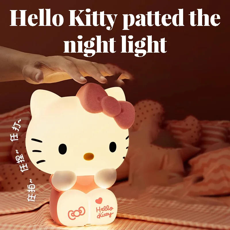 Kawaii Hello Kitty Pat Night Light Girls Bedroom Bedlight Anime Hellokitty Night Lamp