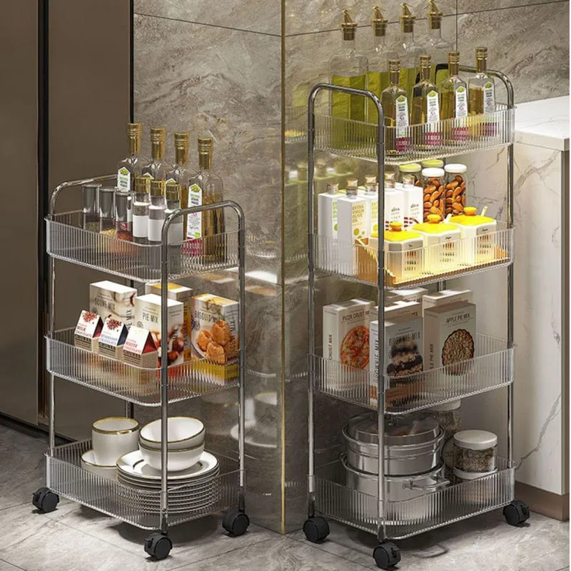 Multi-Layers Storage Rack Home Trolley for Snacks Cosmetic 3 & 4 Tiers Rolling Cart