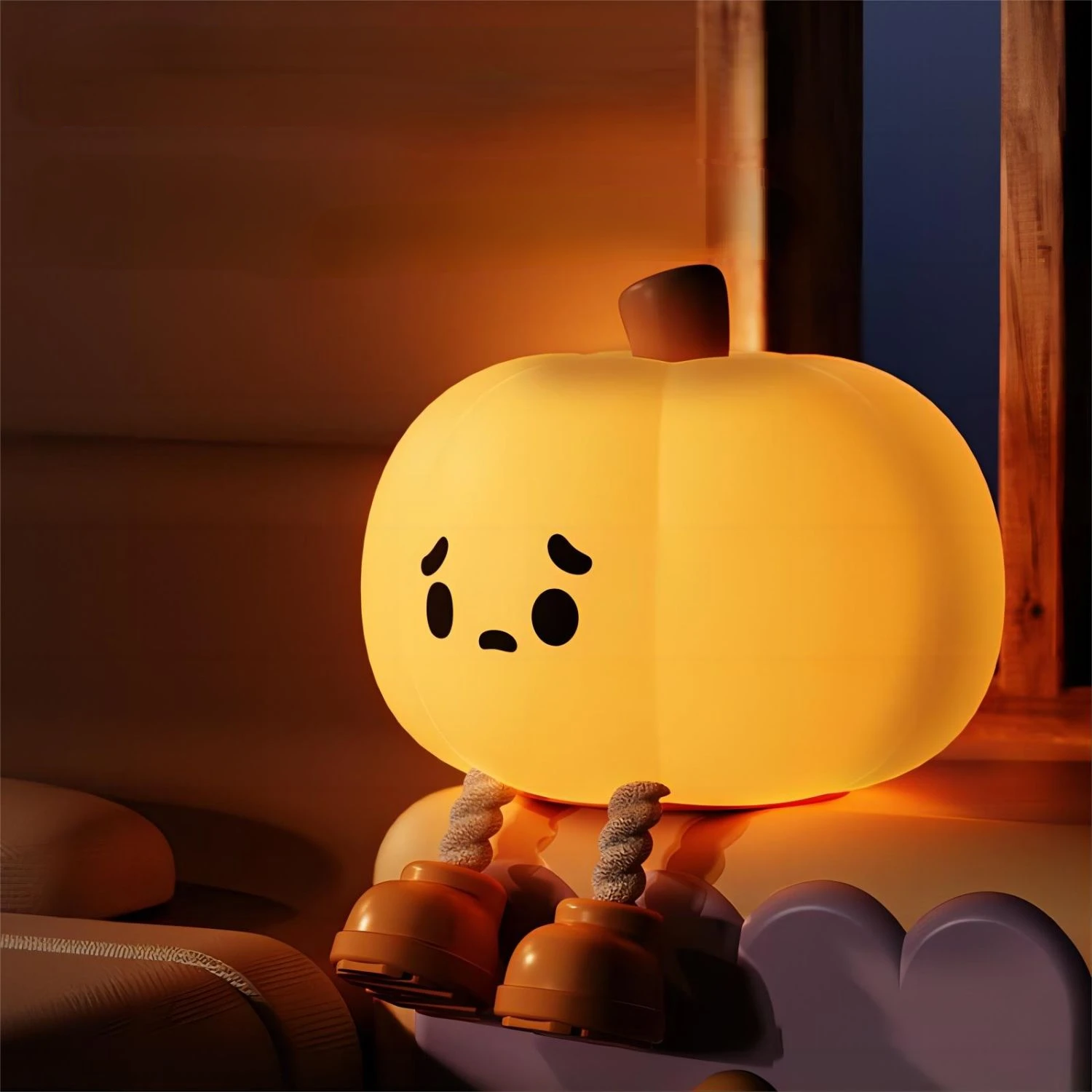Pumpkin Silicone LED Sleeping Lamp Rechargeable Bedside Touch Nursery Nightlight For Kids Room