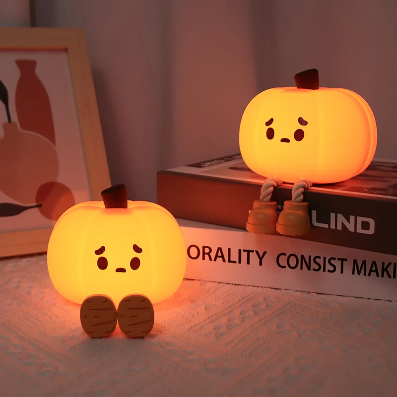 Pumpkin Silicone LED Sleeping Lamp Rechargeable Bedside Touch Nursery Nightlight For Kids Room