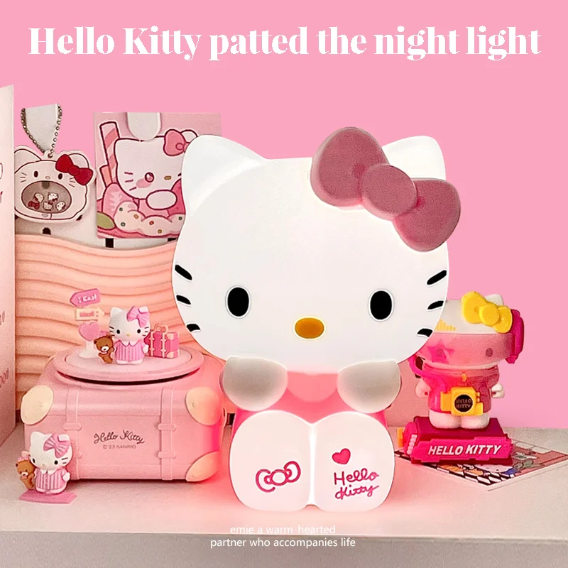 Kawaii Hello Kitty Pat Night Light Girls Bedroom Bedlight Anime Hellokitty Night Lamp