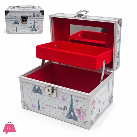 Aluminum Vanity Box With Tray and Mirror Inside Makeup Kit and Trousseau Box Cosmetics Case for Women