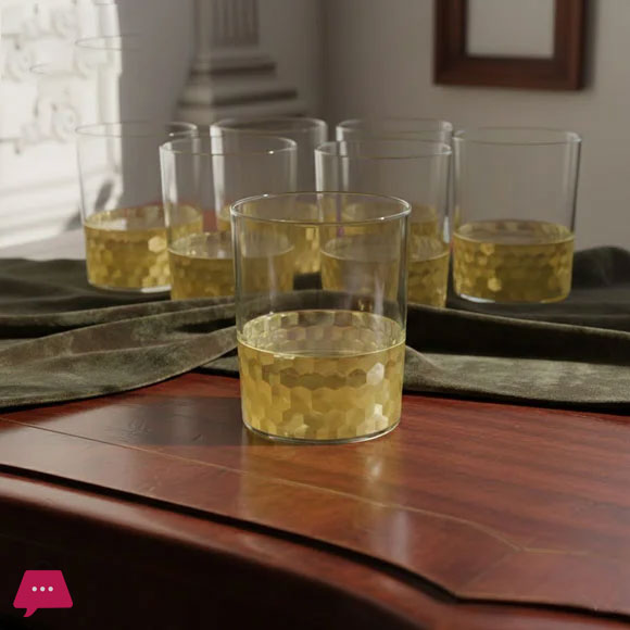 Crystal Glass Set of 6 Golden Bottom – Round