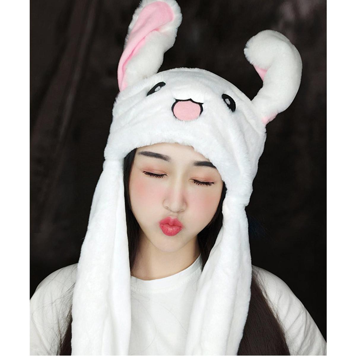Rabbit Hat With Moving Ears Hat Ears Warm Plush Sweet Cute Airbag Cap Funny Hat Ear Movable Gift For Kids