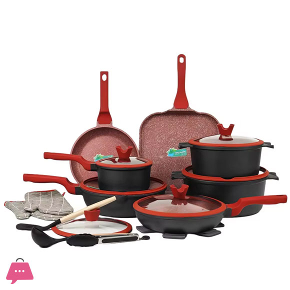 Donnor 21-Piece Aluminum Granite Marble Stone Coated Cookware Set with Glass Lid and Induction Bottom Pots Pans
