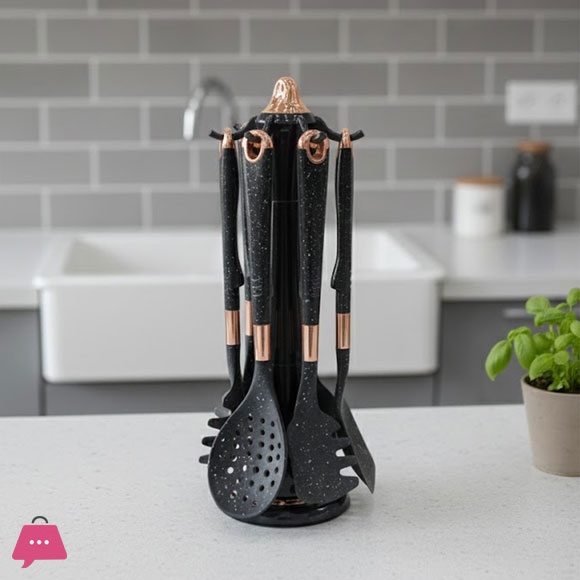 Elegant Silicone Cooking Spoon Kitchen Utensil Set with Long Stand