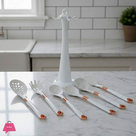 Elegant Silicone Cooking Spoon Kitchen Utensil Set with Long Stand
