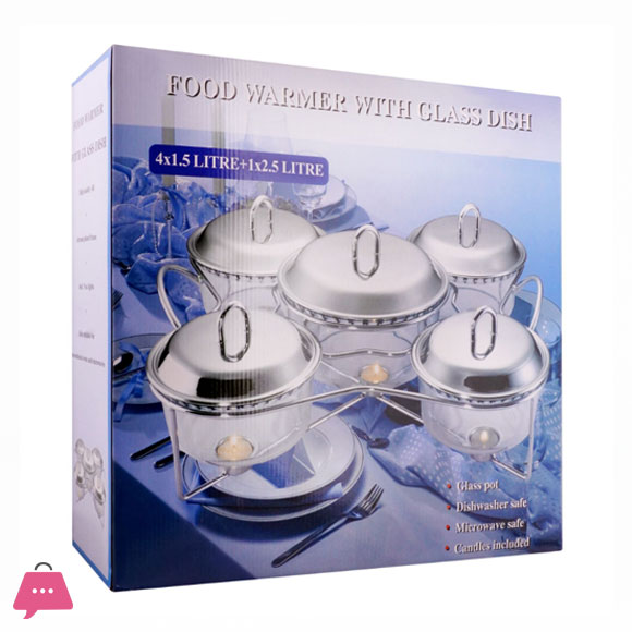 Food Warmer with Glass Dish 4 x 1.5 Liter + 1 x 2.5 Liter K705
