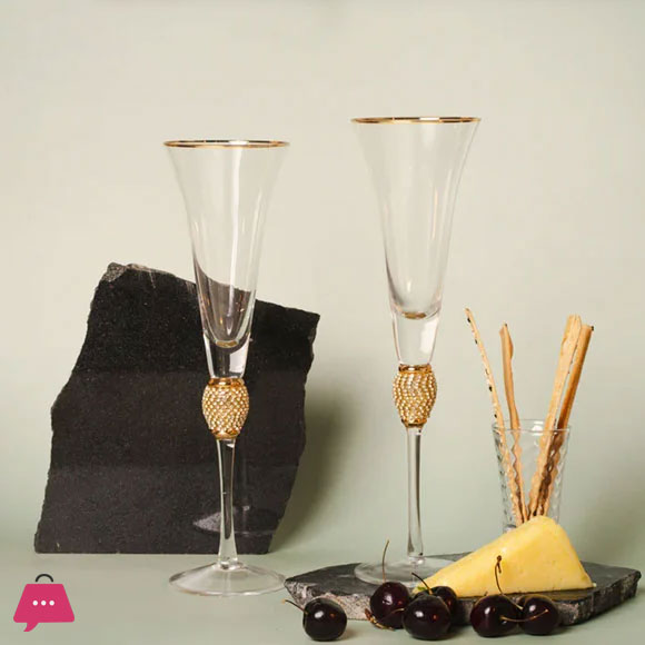 Franzese Russian Crystal Martini Glass with Gold Detailing Set of 6