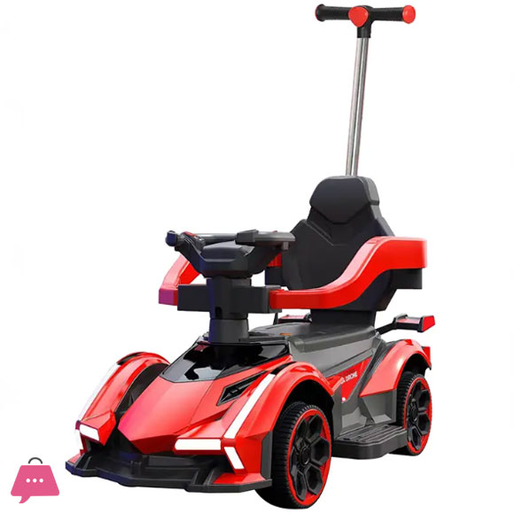Kids Push Sport Car With Push Handle and Adjustable Steering Wheel Lights and Music