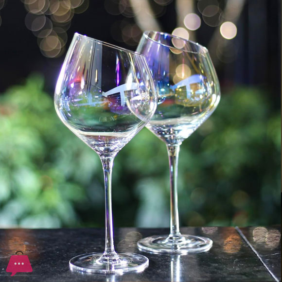 Luxrify Iridescent Wine Glasses Premium Quality Unique Angled Rim Set of 6