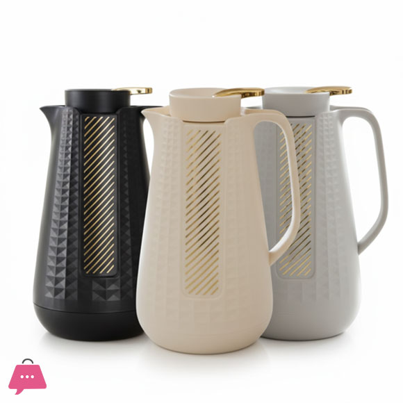 Luxury 1-Litre Geometric Glass Lined Vacuum Flask Thermos – Available in Off-White, Grey & Black