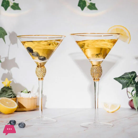 Luxury Crystal Martini Glass with Gold Detailing – Set of 6